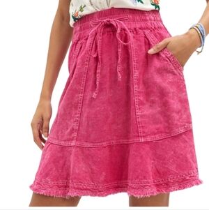 Pilcro Flounced Mini Skirt Small Hot Pink Anthropologie Spring Raw Hem Linen Ble